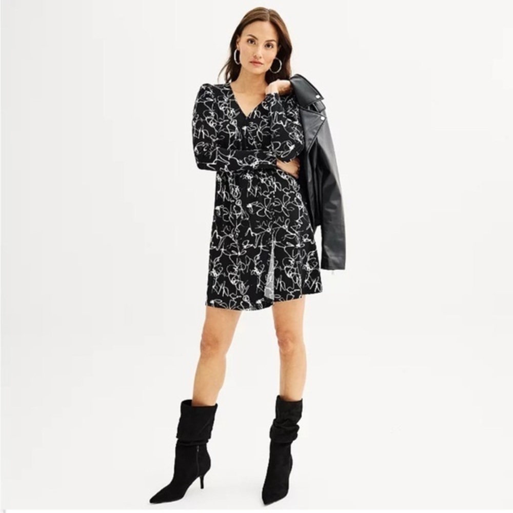 Brand New Women’s Nine West Long Sleeve Black Wrap Dress, Size Small